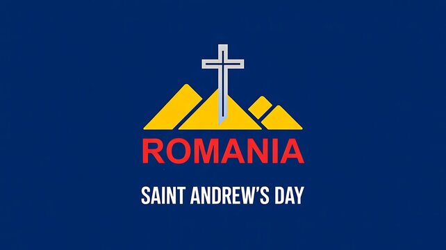 Romania saint andrew day illustration with national flag colors mountains and christian cross symbol