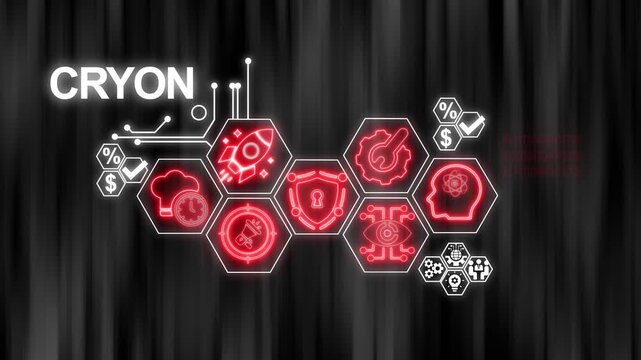 Cryon Digital Technology Icons and Futuristic Network Connections on Blurred Dark Background image