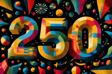 Colorful Artistic Illustration of Number 250 with Geometric Shapes