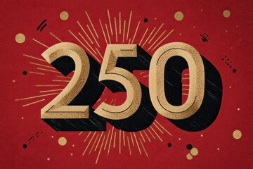 Vintage Style Number 250 on Red Background with Decorative Elements