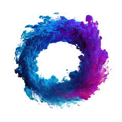 Colorful smoke ring. Black backdrop, swirling, blue and purple hues