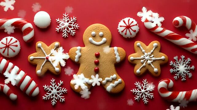 Festive Gingerbread Cookies with Candy Canes and Snowflakes