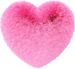 3D Pink fluffy Valentines day Heart shape, creative furry love graphic abstract form isolated clipart. Render of geometric modern february symbol illustration
