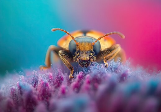 A red ladybug with black spots perched on a soft pink flower petal in macro detail