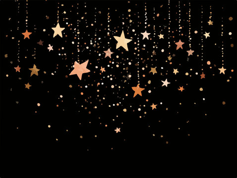 Fototapeta Estrellas doradas y brillo cayendo sobre un fondo negro, creando un efecto festivo y mágico.