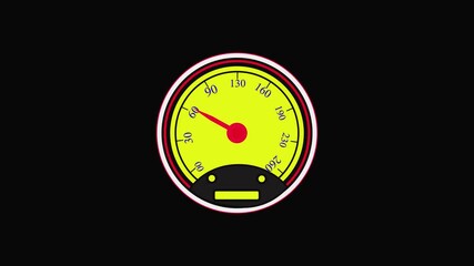 Yellow Speedometer Gauge with Red Needle on animation Black Background dial measurement. Speedometer, perfect for car dashboards, vehicle speed, and motion gauge interface visuals. - Powered by Adobe