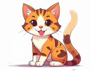 Adorable cat licking paw line 2D character animation. Spotted kitten companion 