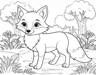 Fox, colouring book for kids, vector illustration