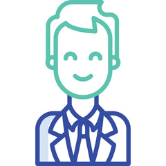 Illustration Of A Smiling Man In A Business Suit With A Teal Outline And Dark Blue Suit Detail And A Transparent Background