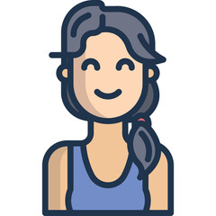 Illustration of a Smiling Woman with Braided Hair and Blue Tank Top Against a Transparent Background Detailed Avatar Icon