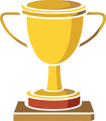 Golden trophy cup on a wooden base award symbol