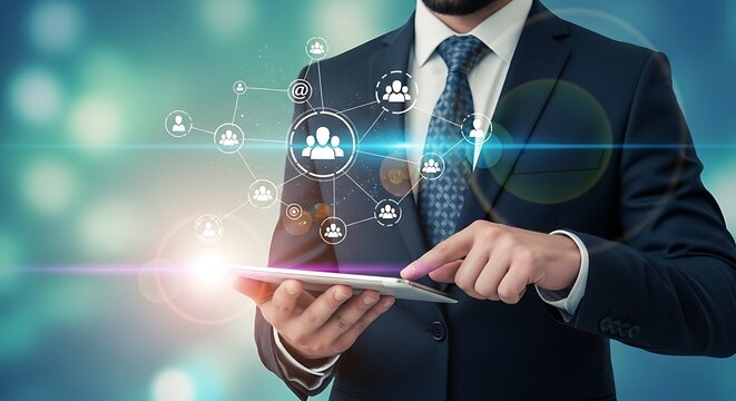 Businessman Using Digital Tablet with Social Network Connection Interface Concept