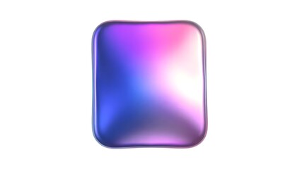 Glossy Geometric Square Solid Shaped Fluid Holographic Iridescent 3D White Background Cutout
