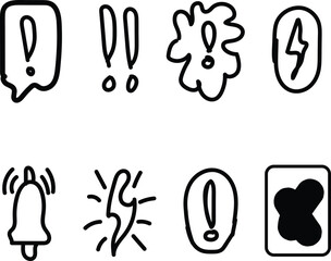 Obraz premium Collection of hand drawn exclamation marks and alert symbols in a simple doodle style