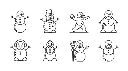 Obraz premium Collection of eight playful snowman illustrations in a distinctive silhouette style