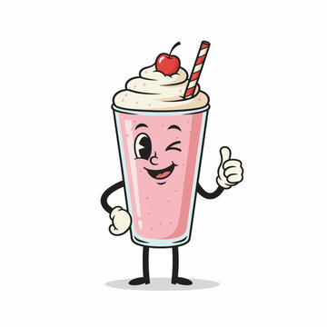 Cheerful cartoon milkshake character giving thumbs up, perfect for branding, menus, and fun food designs, brings a smile to any project