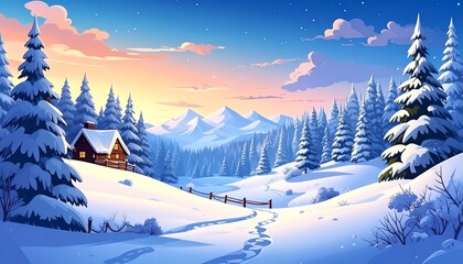 animated Christmas winter landscape looped + 4k