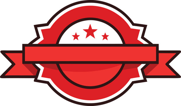 Red emblem with ribbon and stars blank for text - Powered by Adobe