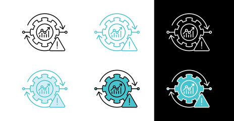 Business analytics gear with alert icon for risk management in line and fill style