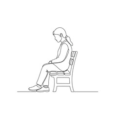 A simple line drawing sketch of a person sitting alone on a park bench