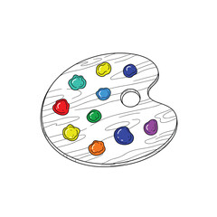 Artist s wooden palette filled with vibrant blobs of colorful paint ready for creation