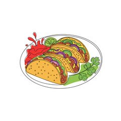 Deliciously illustrated tacos served on a plate with vibrant toppings and garnishes