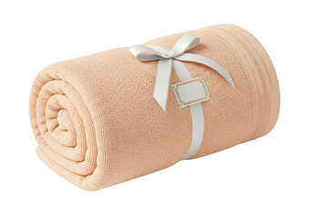 Rolled towel with ribbon and label