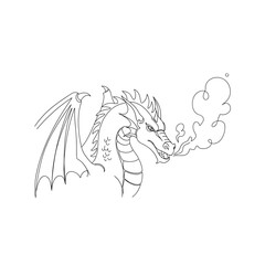 Detailed line art sketch of a fierce dragon with wings and claws