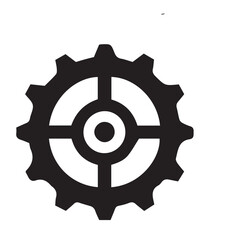 Fototapeta premium A black and white graphic illustration of a cogwheel with a target-like symbol in the center.