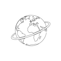 Hand drawn sketch of planet earth with a ring orbiting around it