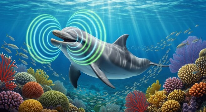Bottlenose dolphin using echolocation in a coral reef