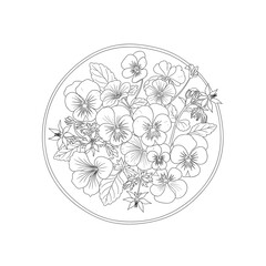 Intricate black and white line art illustration of a circular floral mandala design