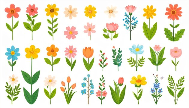 flowers, plants, vector, easter, happy, floral, spring, flower, nature, design, illustration, cartoon, plant, flat, style, graphic, digital, art, pattern, holiday, celebration, background, cute, rabbi