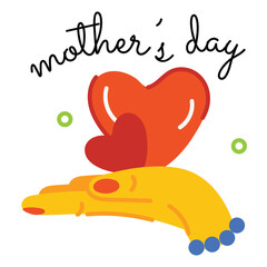 Illustration Of A Yellow Hand Holding Red Hearts With Text Mother's Day Above On A Transparent Background With Green Circles