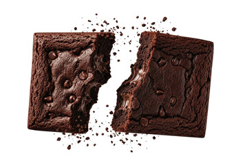 Broken chocolate brownie with transparent background