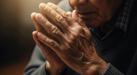 Fototapeta premium Prayer Hand Aged by Time Capturing Humility and Spiritual Endurance of an Old Man’s Belief