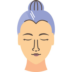 Illustration Of A Woman With Eyes Closed And Purple Hair Pulled Up In A Bun Against A Transparent Background