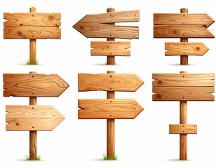 Wooden signs of different shapes realistic color icons set. Vintage signpost pointing