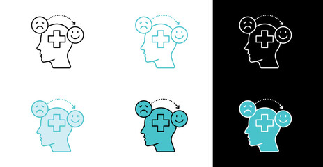 Mental health improvement icon for therapy and emotional wellbeing in line and fill style