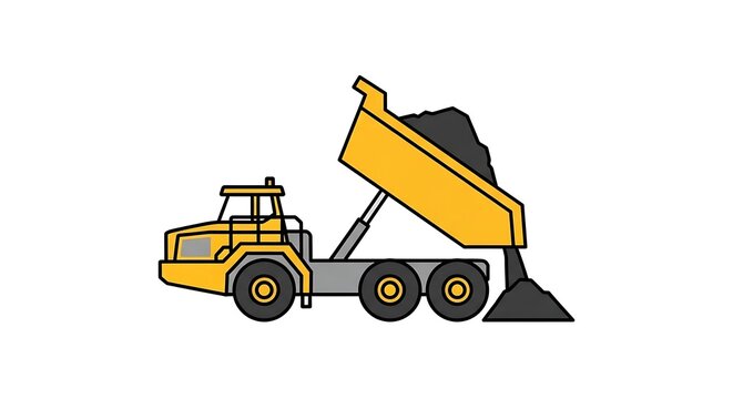 Heavy-duty dump truck unloading material at a construction site. - Powered by Adobe