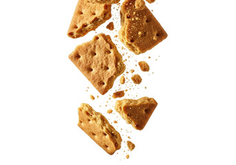 Cracked biscuit with crumbs on transparent background