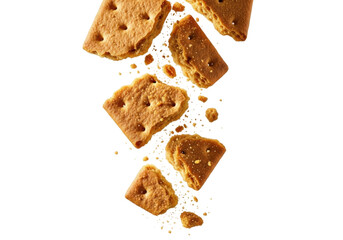 Cracked biscuits in motion on transparent background