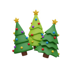 Decorated christmas trees with transparent background