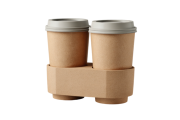 Two brown paper coffee cups in a cardboard carrier