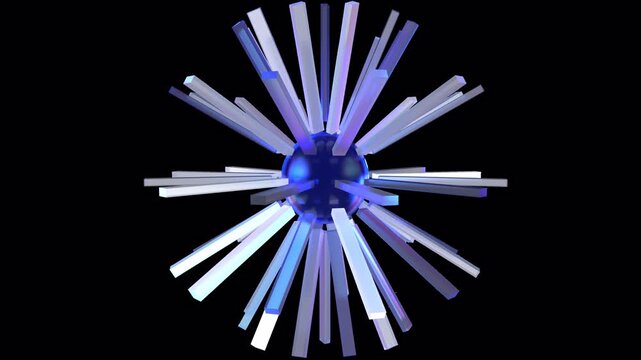 Neon glass discs circular motion effect on black and white background 3d animation. Luminous transparent lenses, rotating ring crystal gradient plates. Data array technology alpha channel prores video