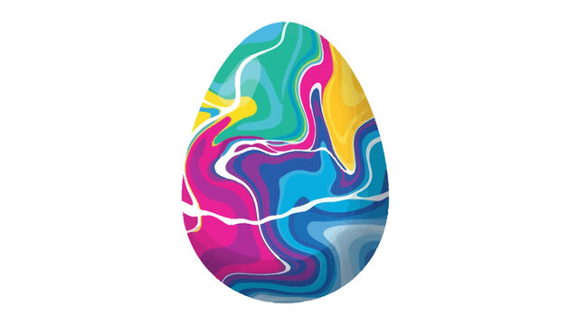 A colorful abstract marbled Easter egg on a white background