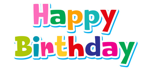 A vibrant and playful “Happy Birthday” colorful text design featuring bold multicolored letters for use in festive graphics, greeting cards, party invitations, and fun celebratory artwork.