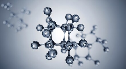 Molecular structures composed of spheres and connecting lines, representing chemical bonds and atoms, floating.