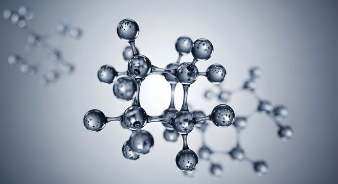 Molecular structures composed of spheres and connecting lines, representing chemical bonds and atoms, floating.