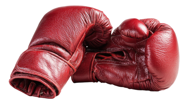 Red leather boxing gloves accessory isolated on white background